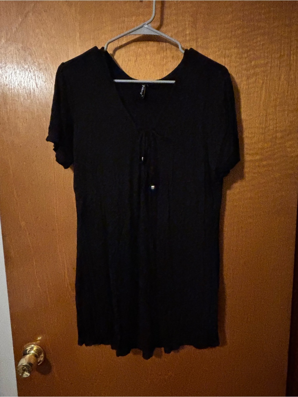 Black Short-Sleeve Tie-Front Tunic Top